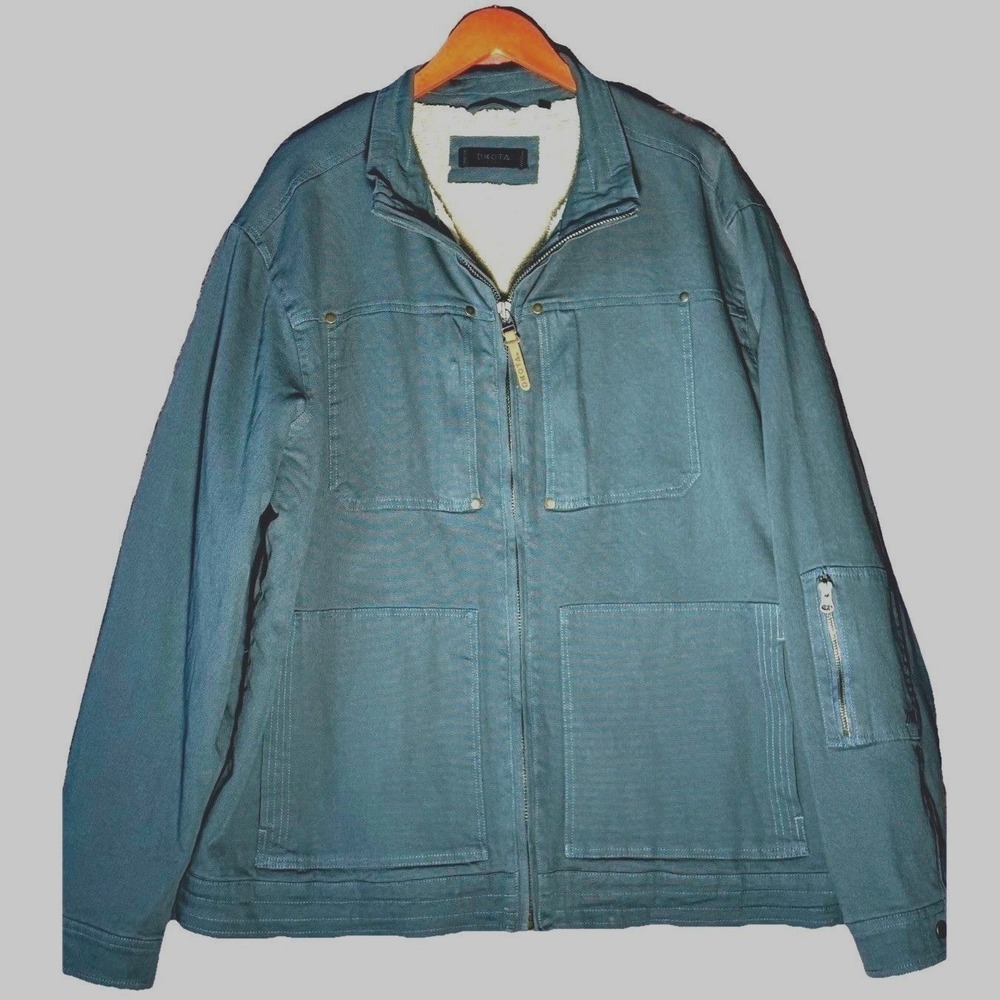 DkOTA Sherpa Lined Canvas Work Jacket Mens L Blue Full Zip Utility Coat Outdoor